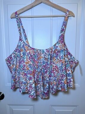 Penningtons White Floral Swim Bikini Top with Pink, Orange & Teal